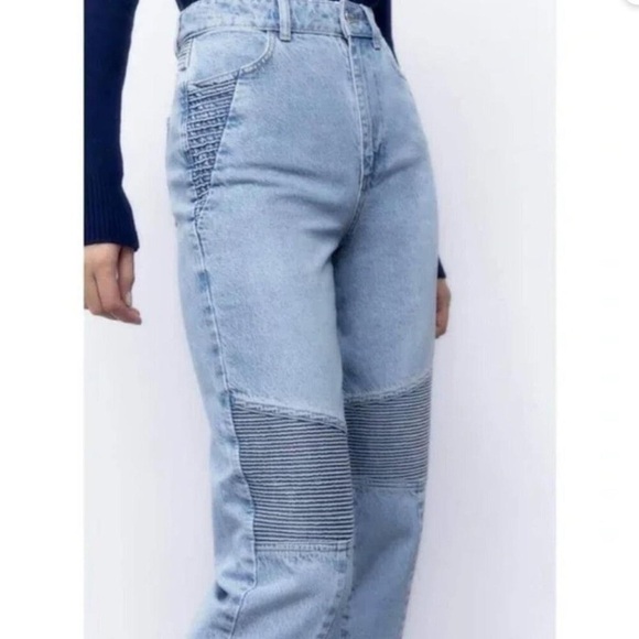 ZARA Mom Fit Biker Moto Jeans Cotton Rigid Light Wash, Size 6 - Picture 2 of 10